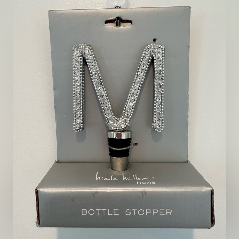 Nicole Miller Rhinestone Silver Bottle Stopper - Letter M